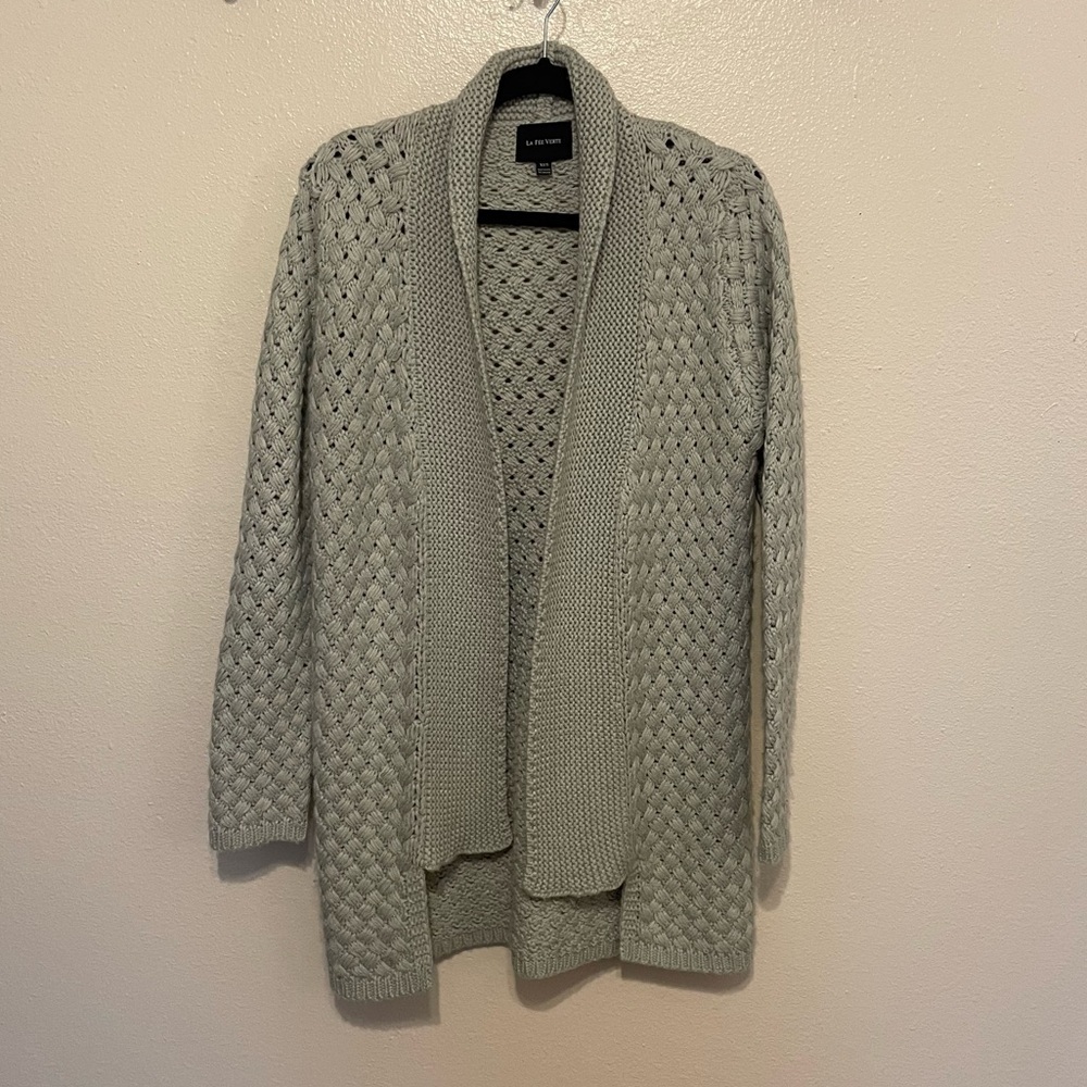 La Fee Verte By Anthropologie Cardigan Gray Knit Size XS/S Oversized Woven